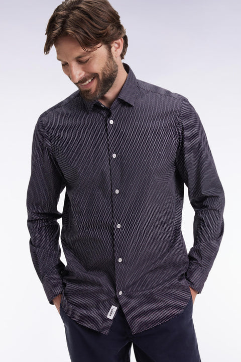 Cotton shirt with pink polka dot micropattern, slim fit - Image 1