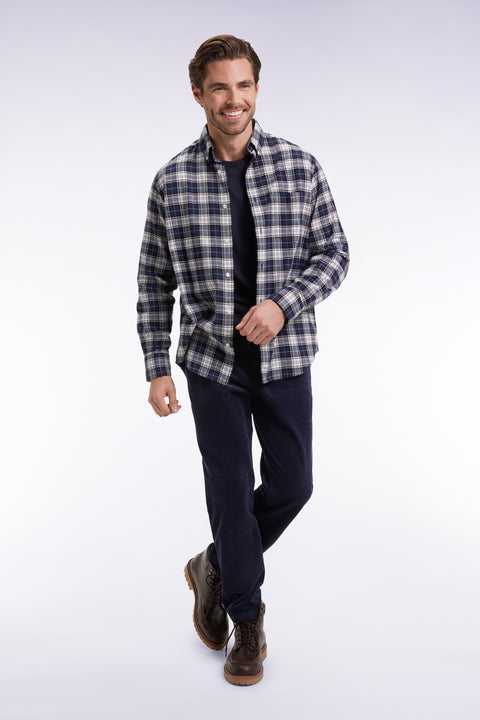 Japanese cotton navy check shirt, straight cut - Image 1