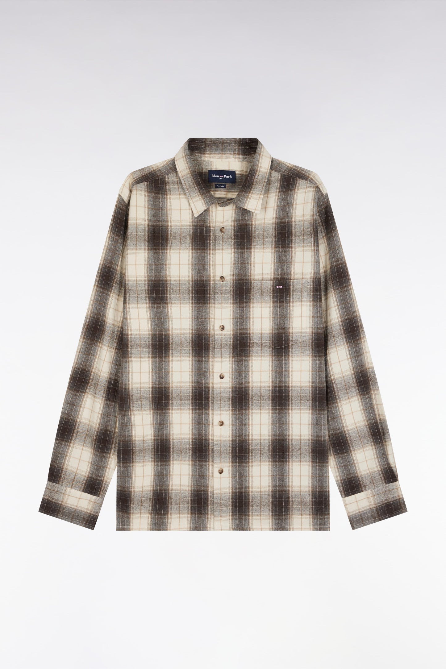Japanese cotton beige straight-cut check shirt