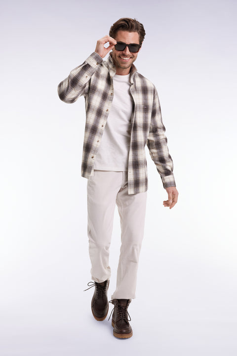 Japanese cotton beige straight-cut check shirt - Image 1