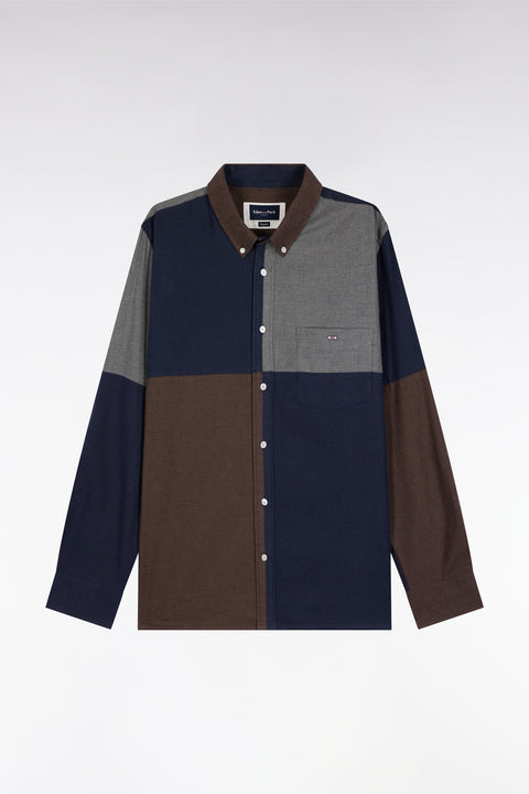 Three-tone navy cotton flannel shirt, straight cut - Image 2
