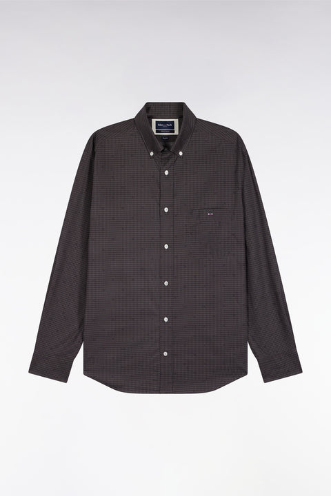 Brown Pima cotton shirt with micro-patterns, straight cut - Image 2