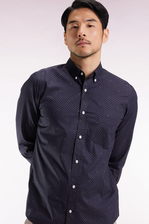 Black Pima cotton shirt with micro-patterned polka dots, slim fit - Image 1