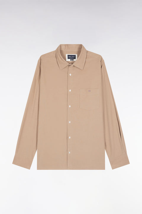 Beige straight-cut velvet shirt - Image 2