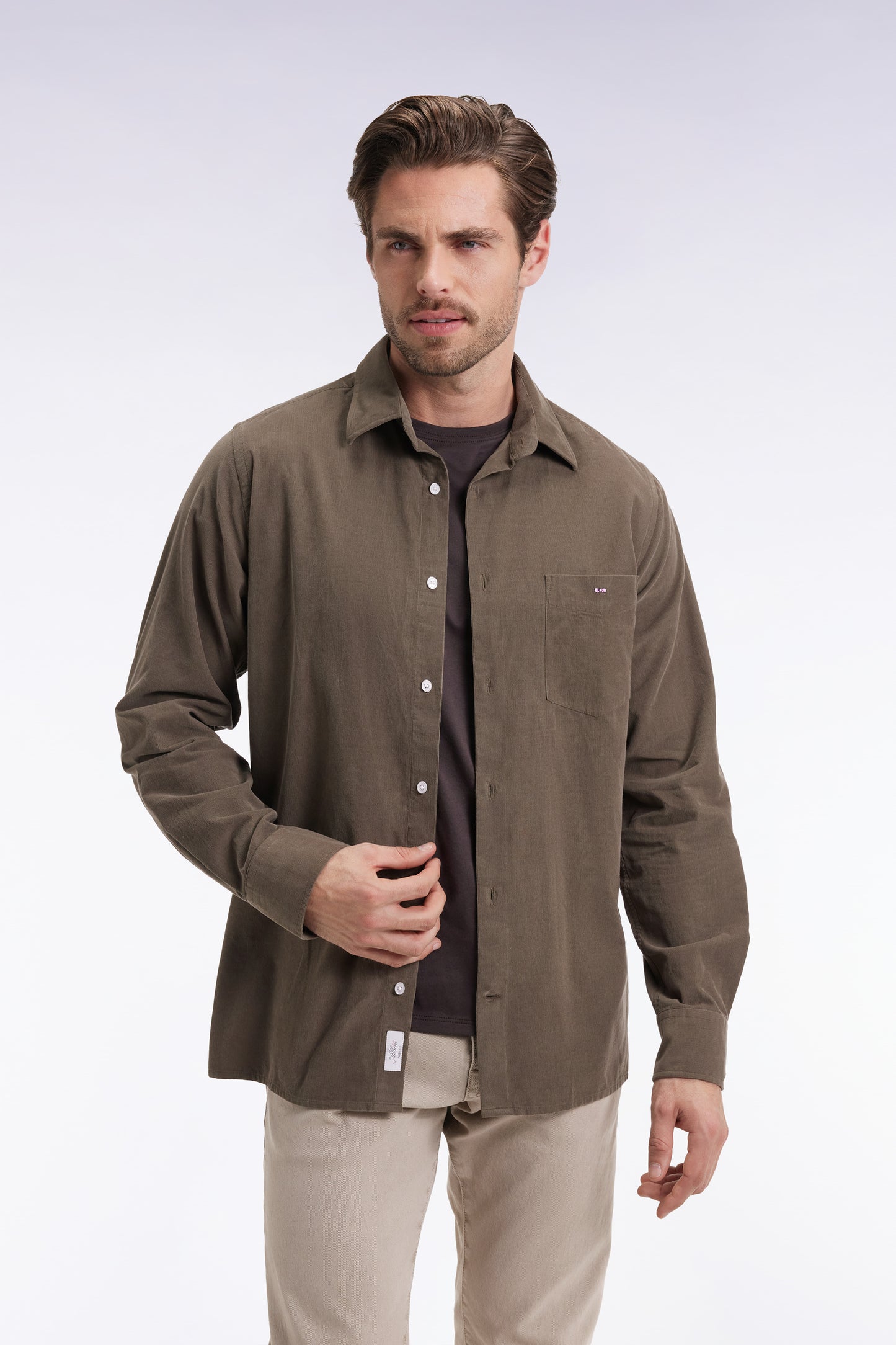 Khaki velvet straight-cut shirt