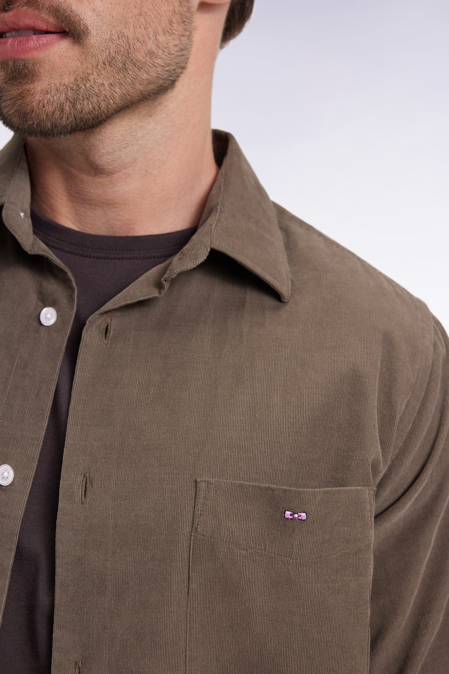 Khaki velvet straight-cut shirt