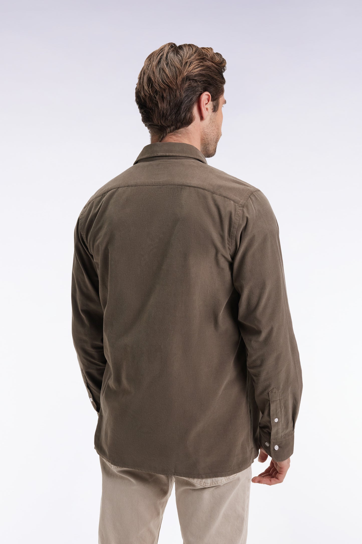 Khaki velvet straight-cut shirt