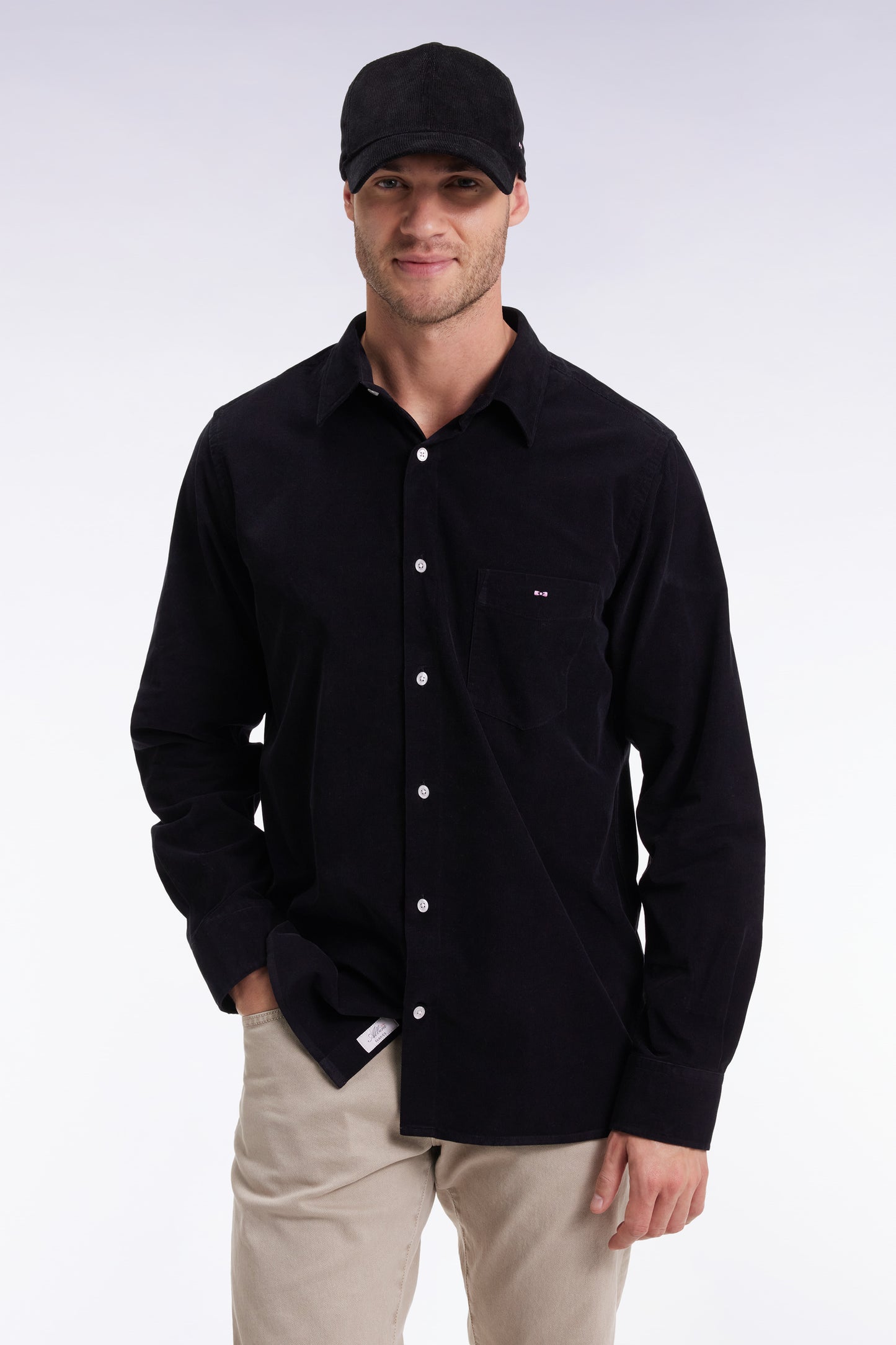 Straight-cut black velvet shirt