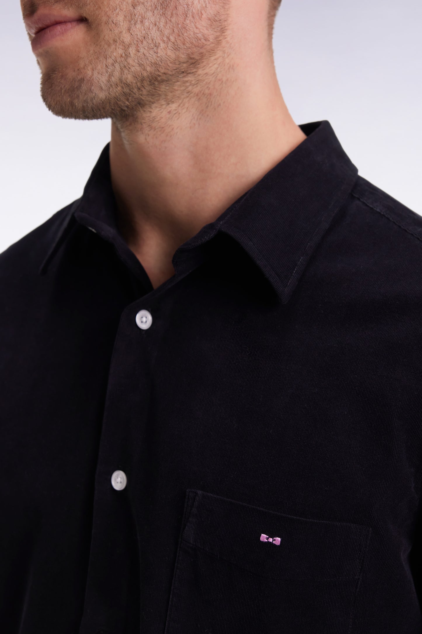 Straight-cut black velvet shirt