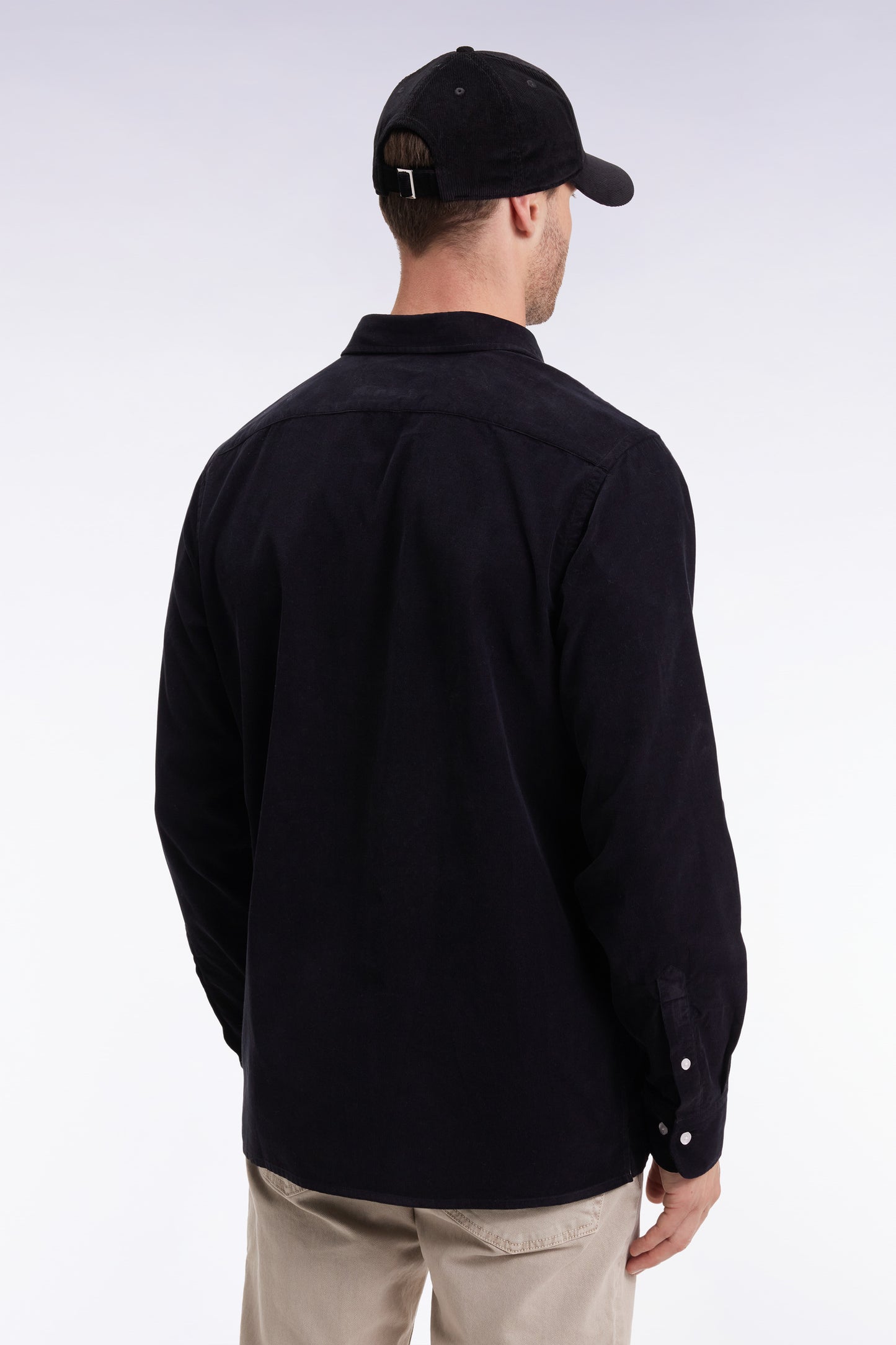 Straight-cut black velvet shirt