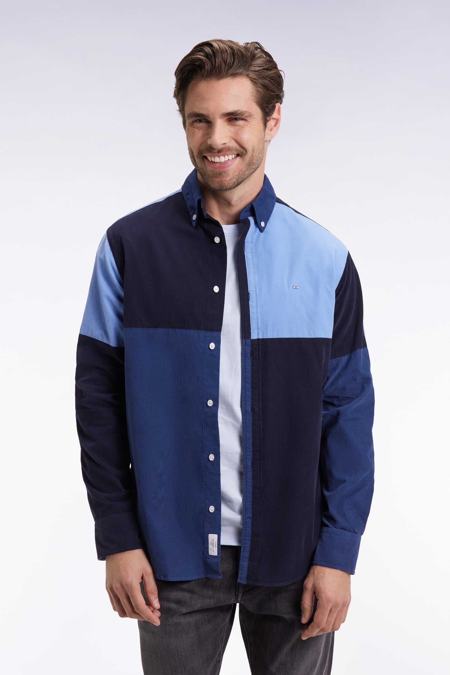 Blue four-diamond straight-cut velvet shirt
