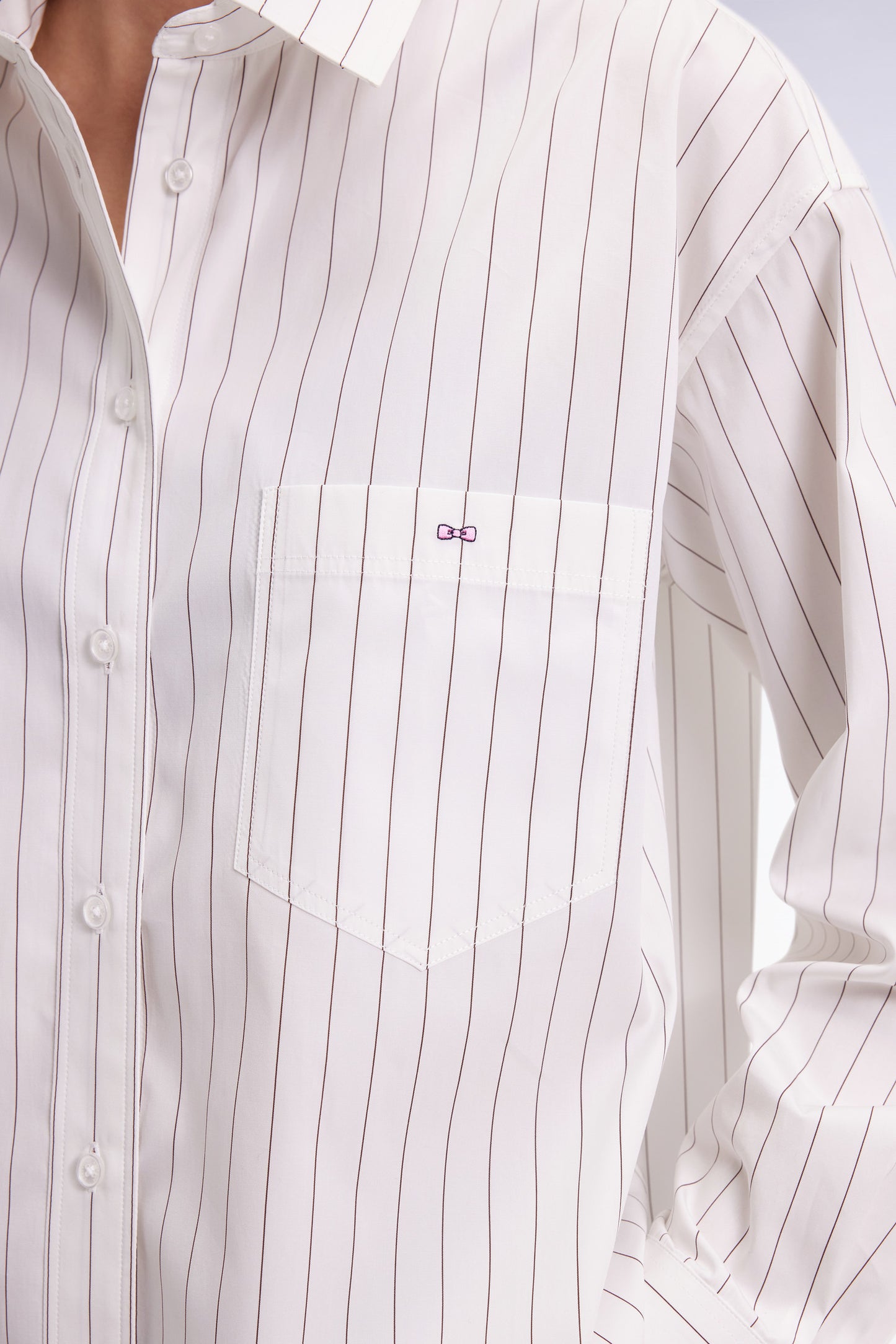 White cotton poplin shirt with tennis stripes, oversized cut