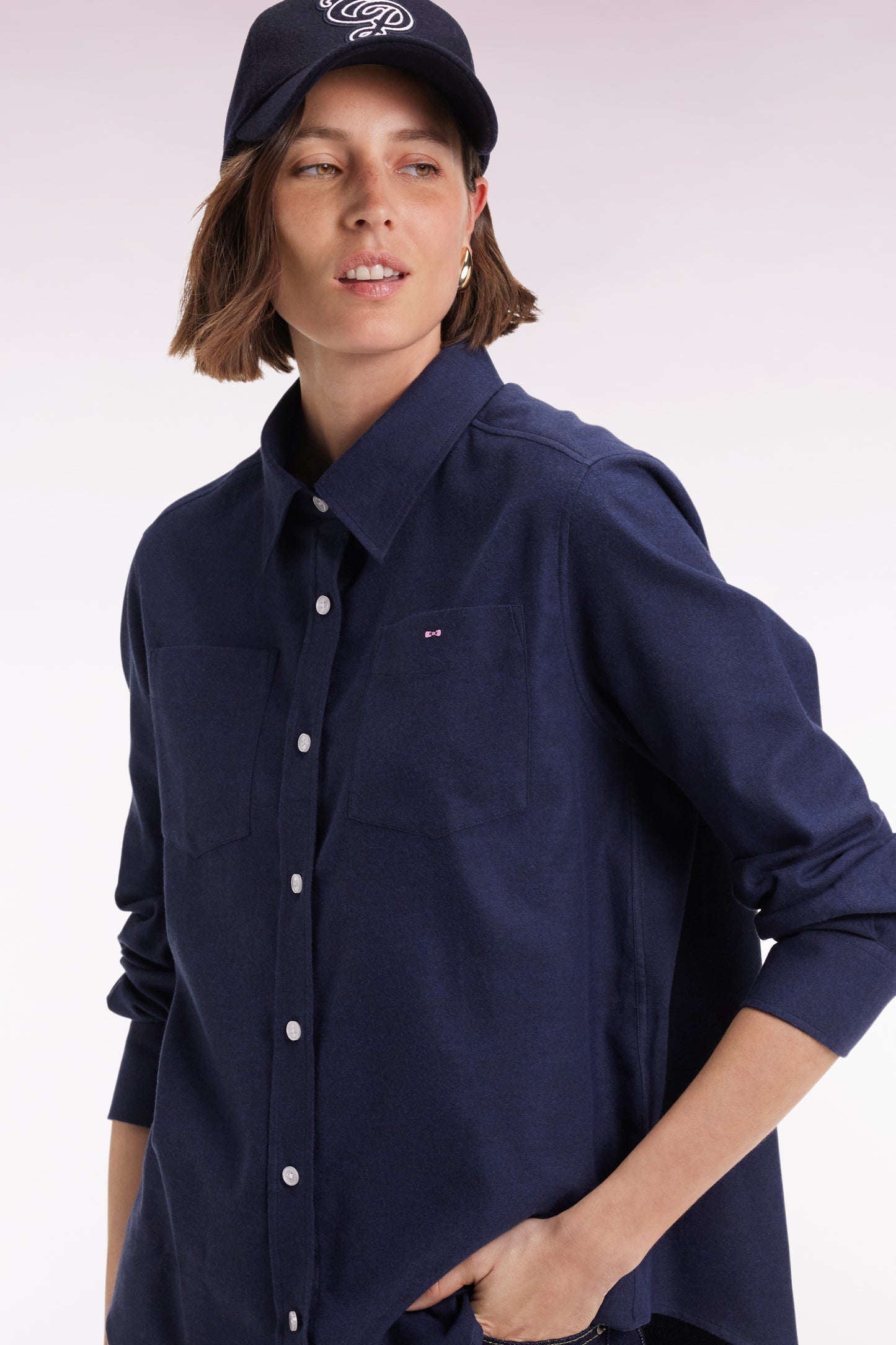 Relaxed fit navy cotton poplin shirt