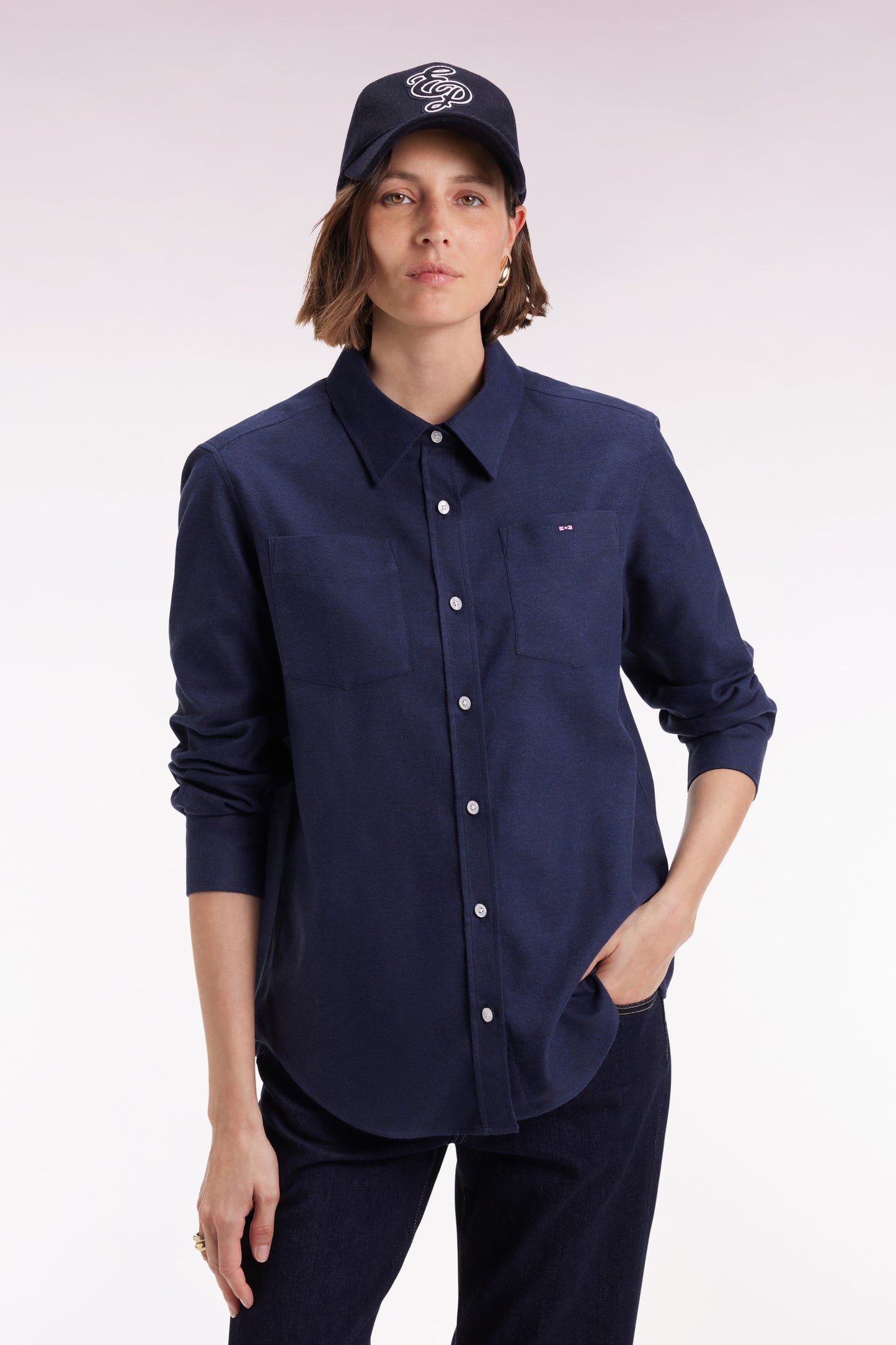 Relaxed fit navy cotton poplin shirt