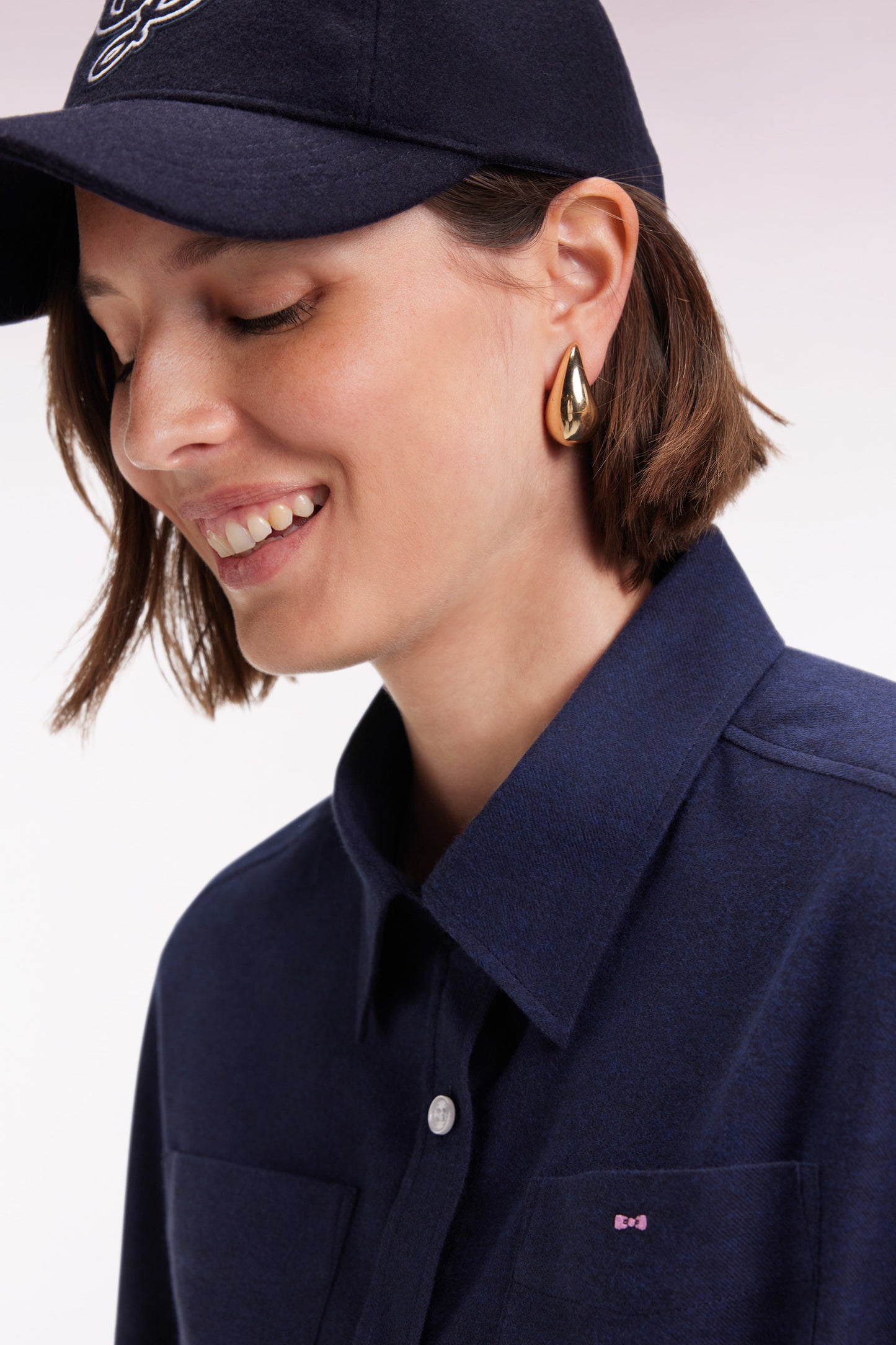 Relaxed fit navy cotton poplin shirt