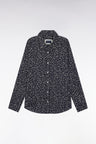 Slim-fit shirt in navy cotton poplin with micro-patterns