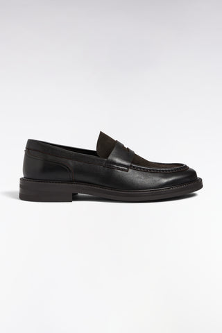 Two-tone brown leather loafers