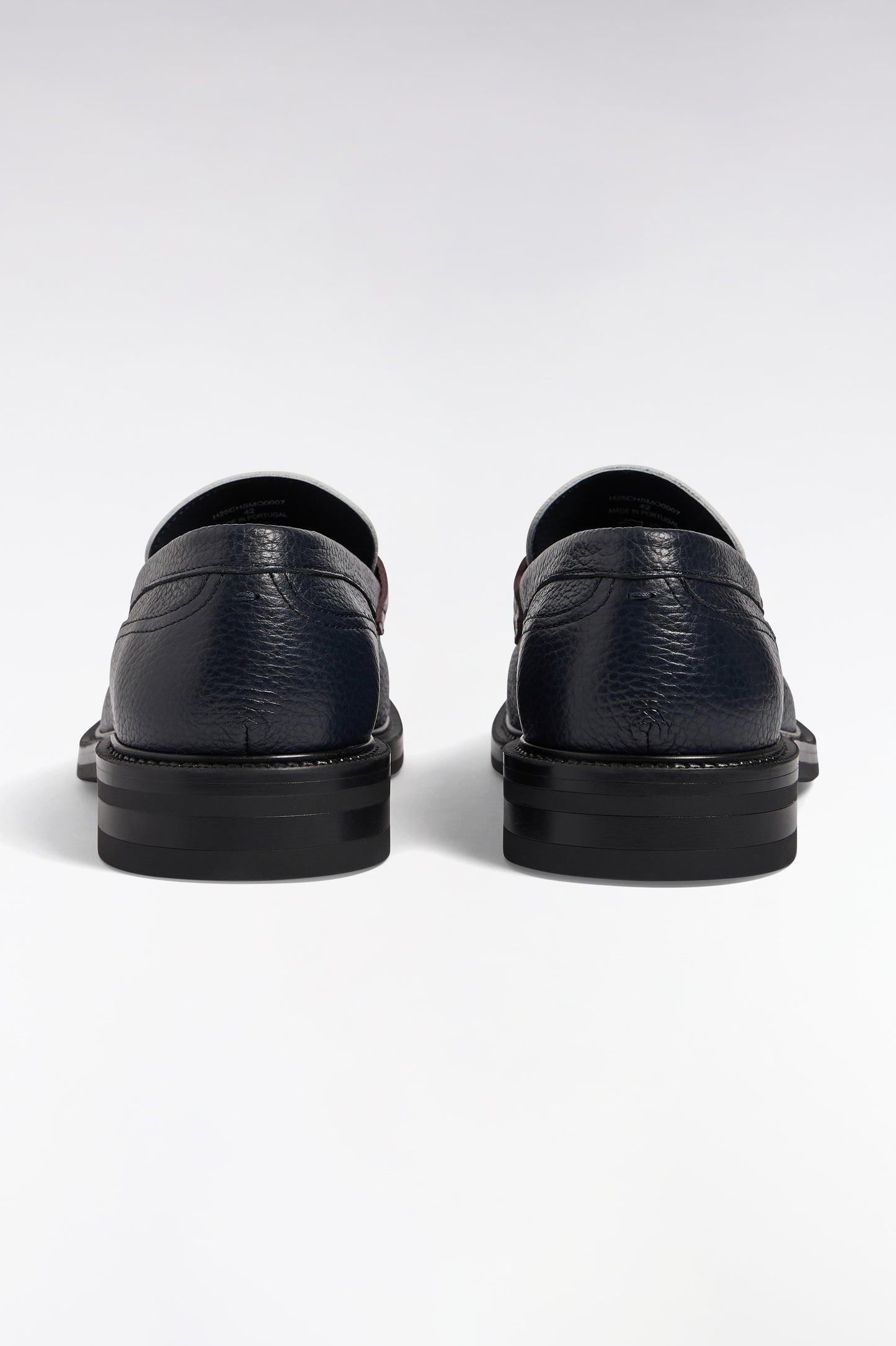 Off-white and brown navy grained leather loafers