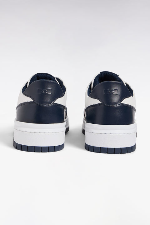 Two-tone navy and white leather sneakers - Image 3
