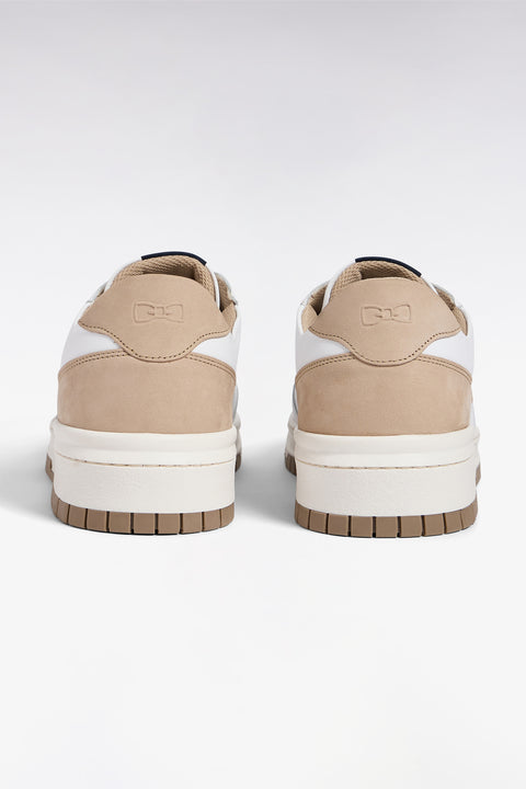 Two-tone leather and suede sneakers in beige and white - Image 3