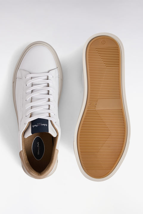 Two-tone low-top sneakers in white leather and sand suede - Image 2