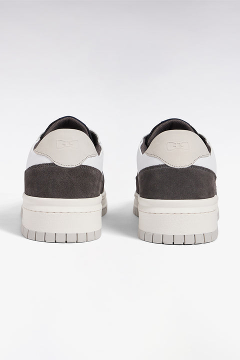 Two-tone sneakers in smooth white leather and grey suede - Image 3
