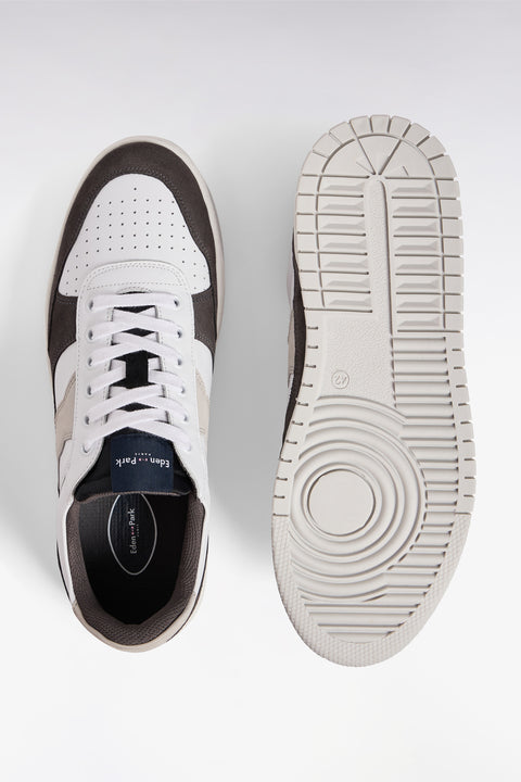 Two-tone sneakers in smooth white leather and grey suede - Image 2