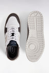 Two-tone sneakers in smooth white leather and grey suede