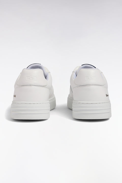 White leather sneakers with navy logo tongue - Image 3