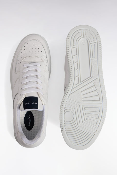 White leather sneakers with navy logo tongue - Image 2