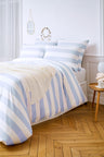 Comforter cover in white cotton percale with blue stripes