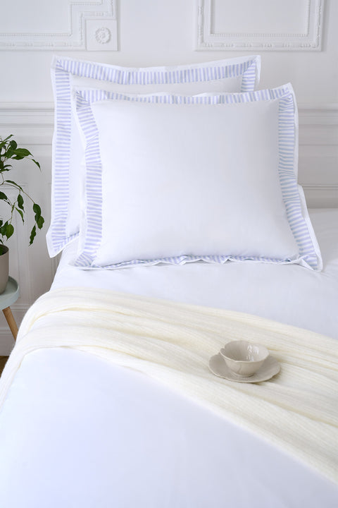 Set of square white cotton pillowcases with striped sky border - Image 1