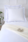 Set of square white cotton pillowcases with striped sky border