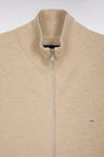 Camel wool and cotton zipped cardigan, straight cut