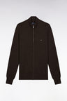 Zipped cardigan in wool and brown cotton, straight cut