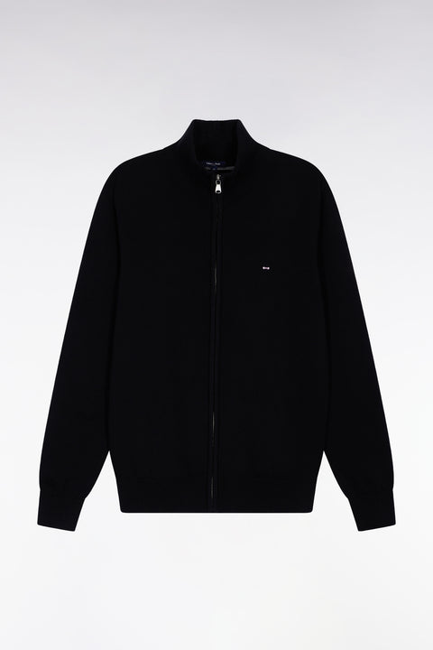 Zipped cardigan in black wool and cotton, straight cut - Image 2