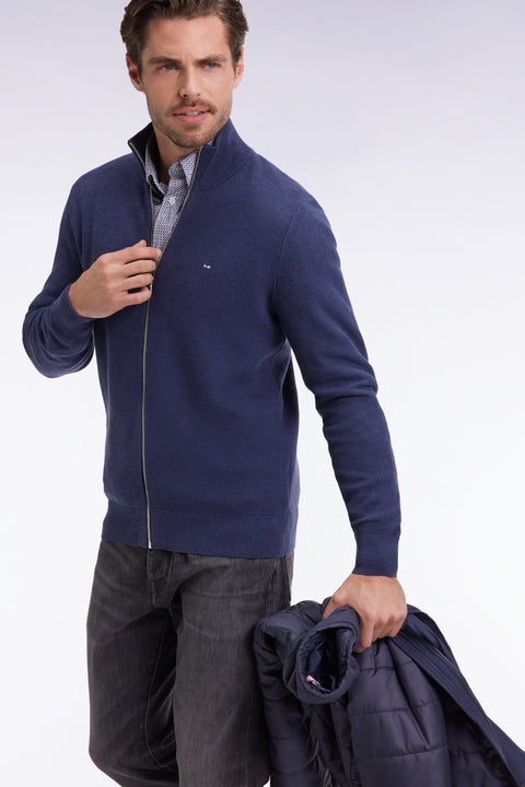 Navy honeycomb cotton cardigan, straight cut - Image 1