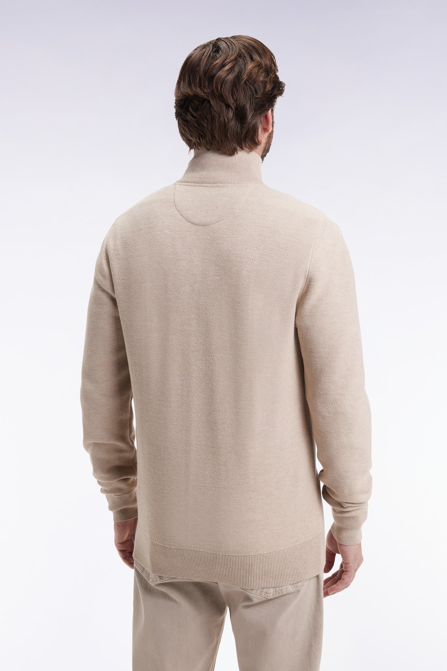 Beige honeycomb cotton cardigan, straight cut