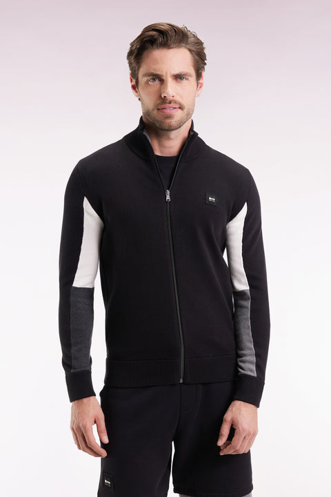 Cardigan en coton noir à intérieur de manches contrasté - Image 1