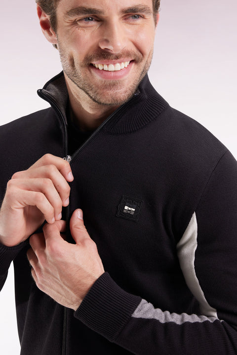 Black cotton cardigan with contrasting inside sleeves - Image 1