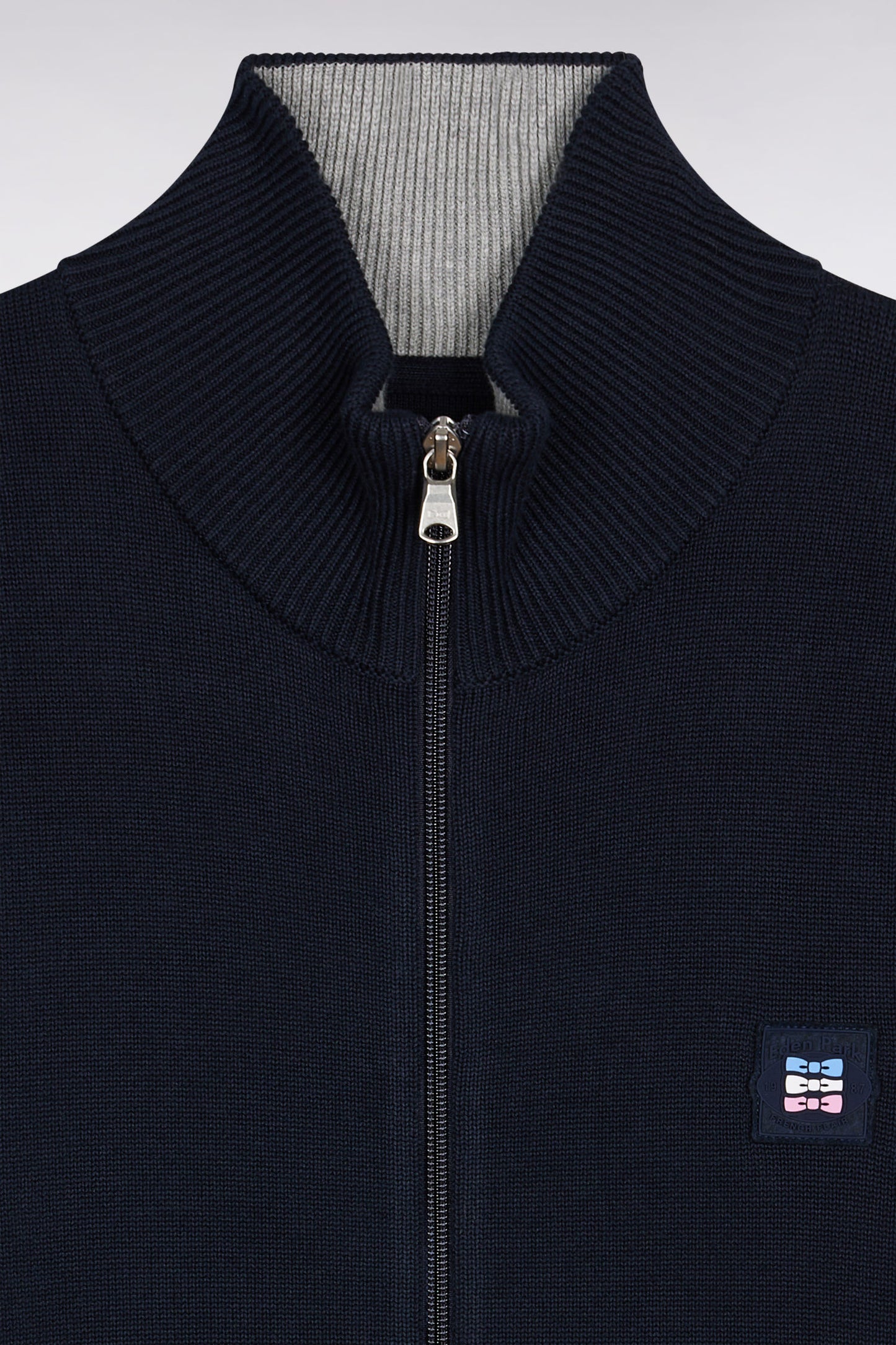 Navy cotton cardigan with contrasting inside sleeves