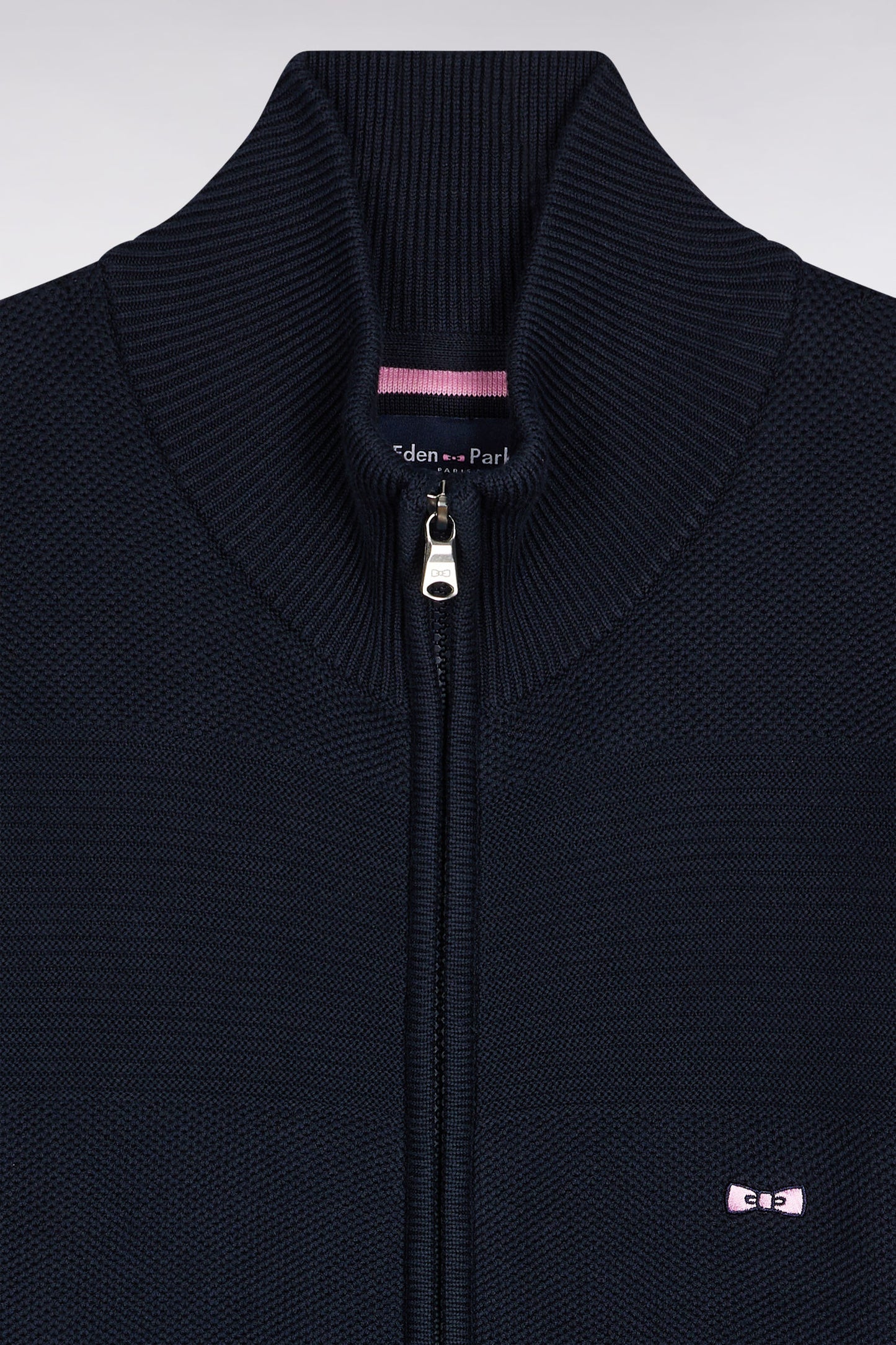 Cardigan zippé en coton nid d'abeille marine coupe droite