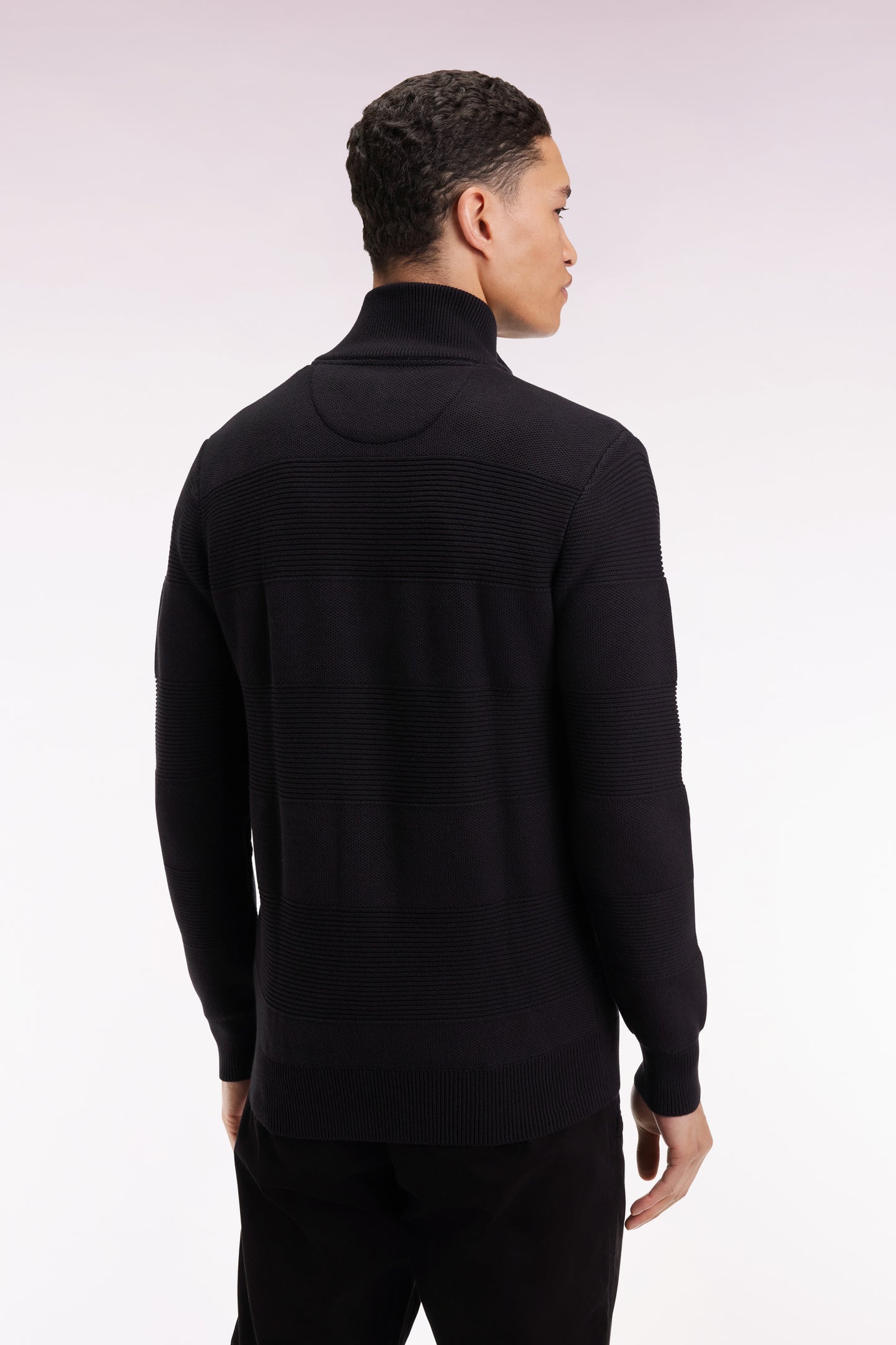Cardigan zippé en coton nid d'abeille noir coupe droite