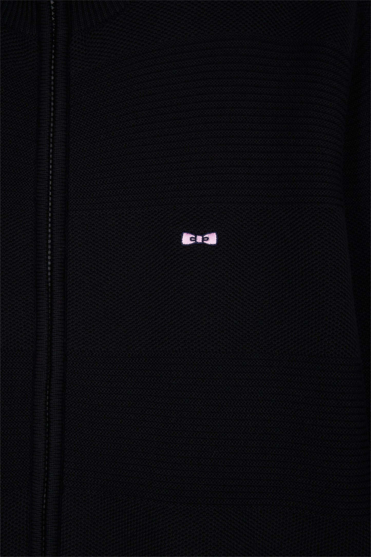 Cardigan zippé en coton nid d'abeille noir coupe droite