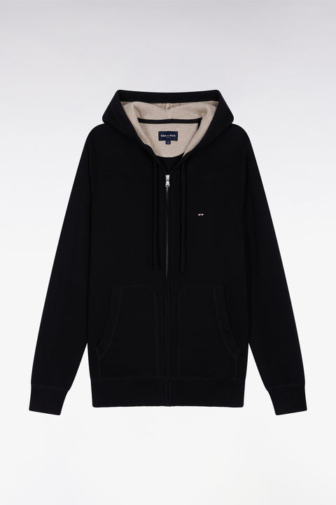 Black cotton zip-up hoodie, straight cut - Image 2