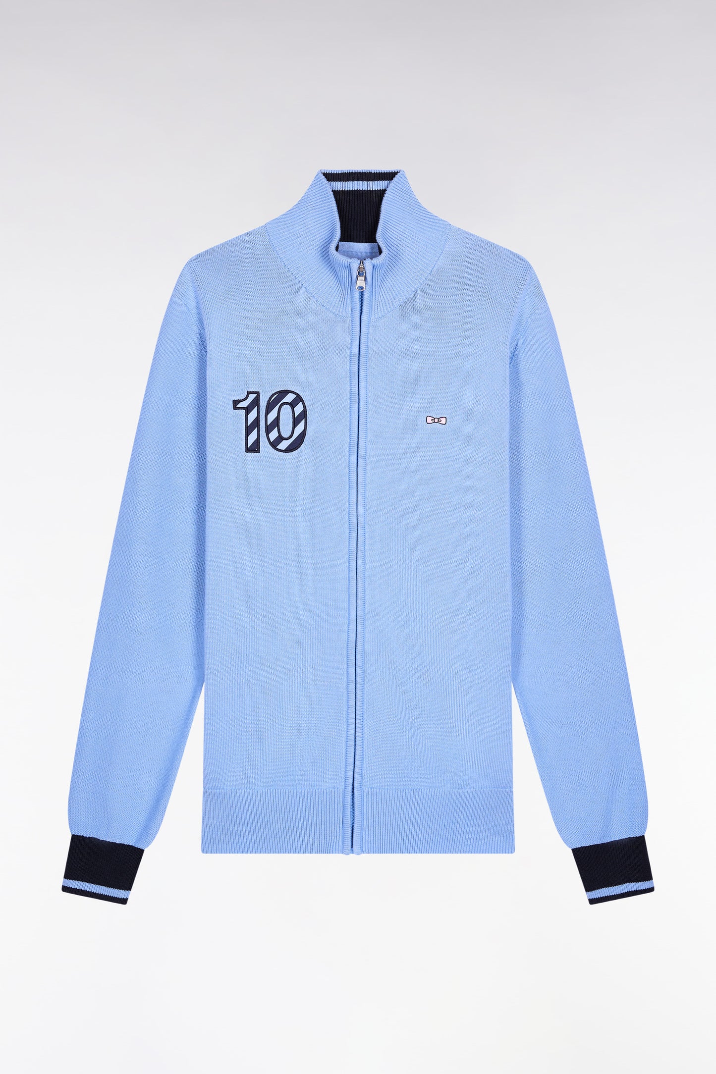 Navy cotton embroidered 10 sky straight-cut zipped cardigan
