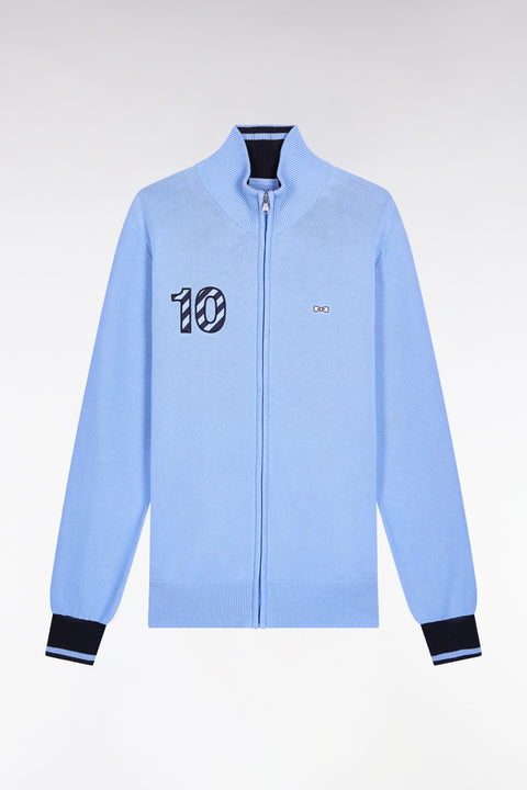 Navy cotton embroidered 10 sky straight-cut zipped cardigan - Image 2