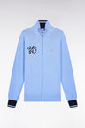 Navy cotton embroidered 10 sky straight-cut zipped cardigan