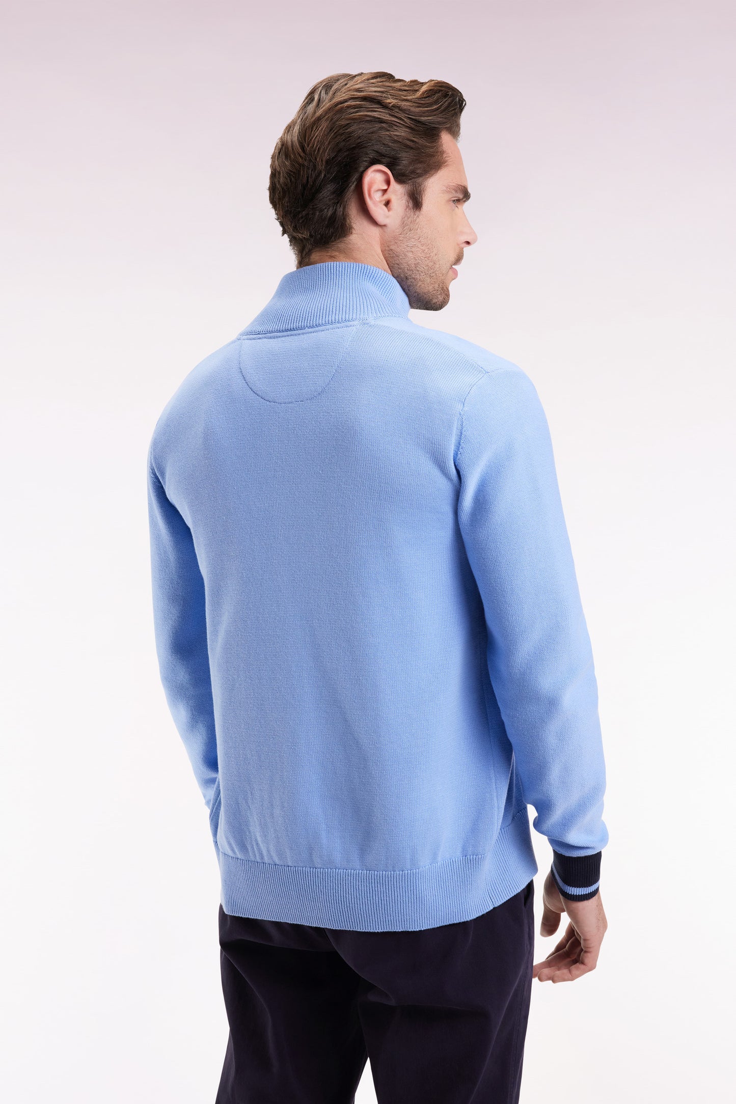 Navy cotton embroidered 10 sky straight-cut zipped cardigan