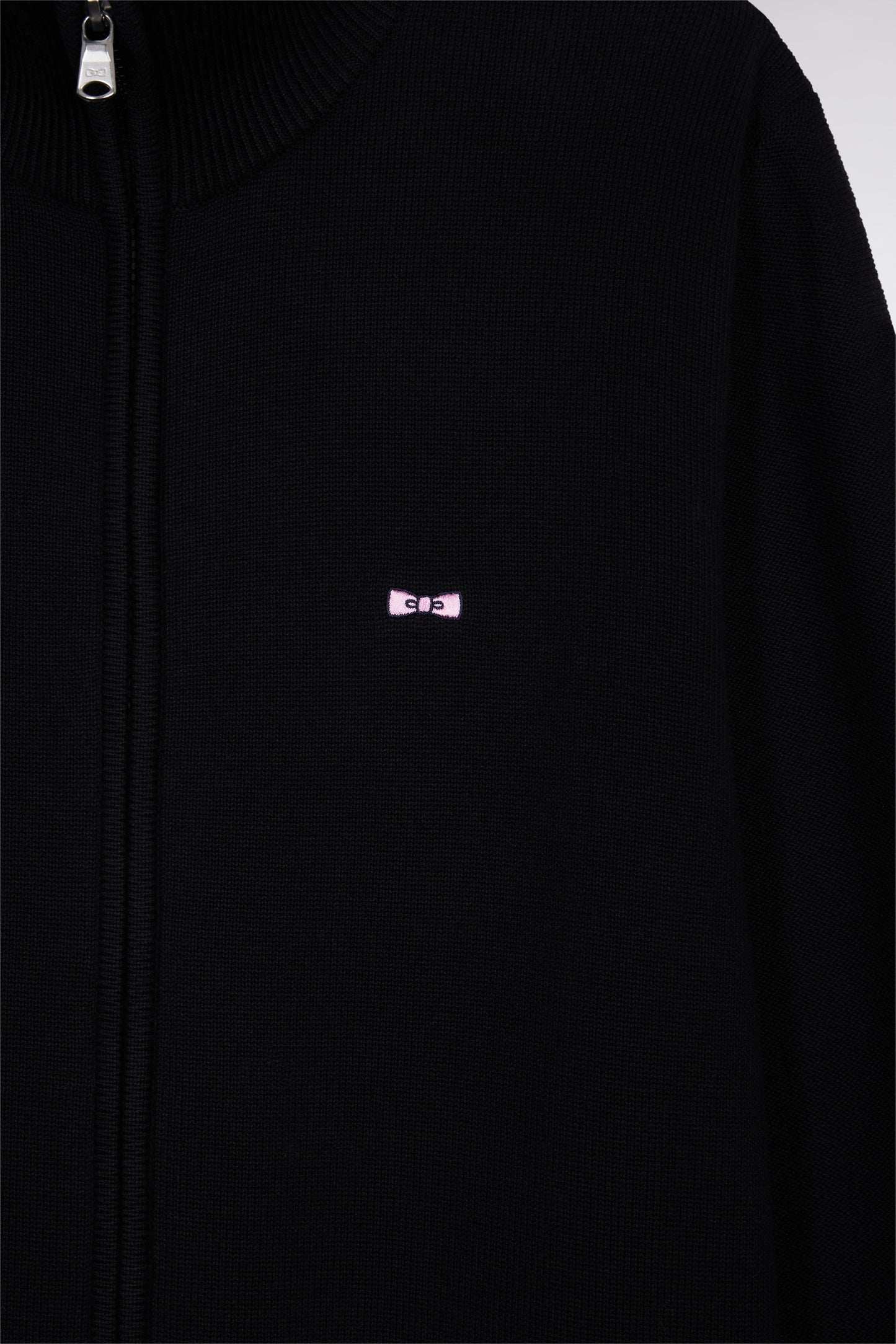 Cardigan zippé en coton marine broderie 10 noir coupe droite